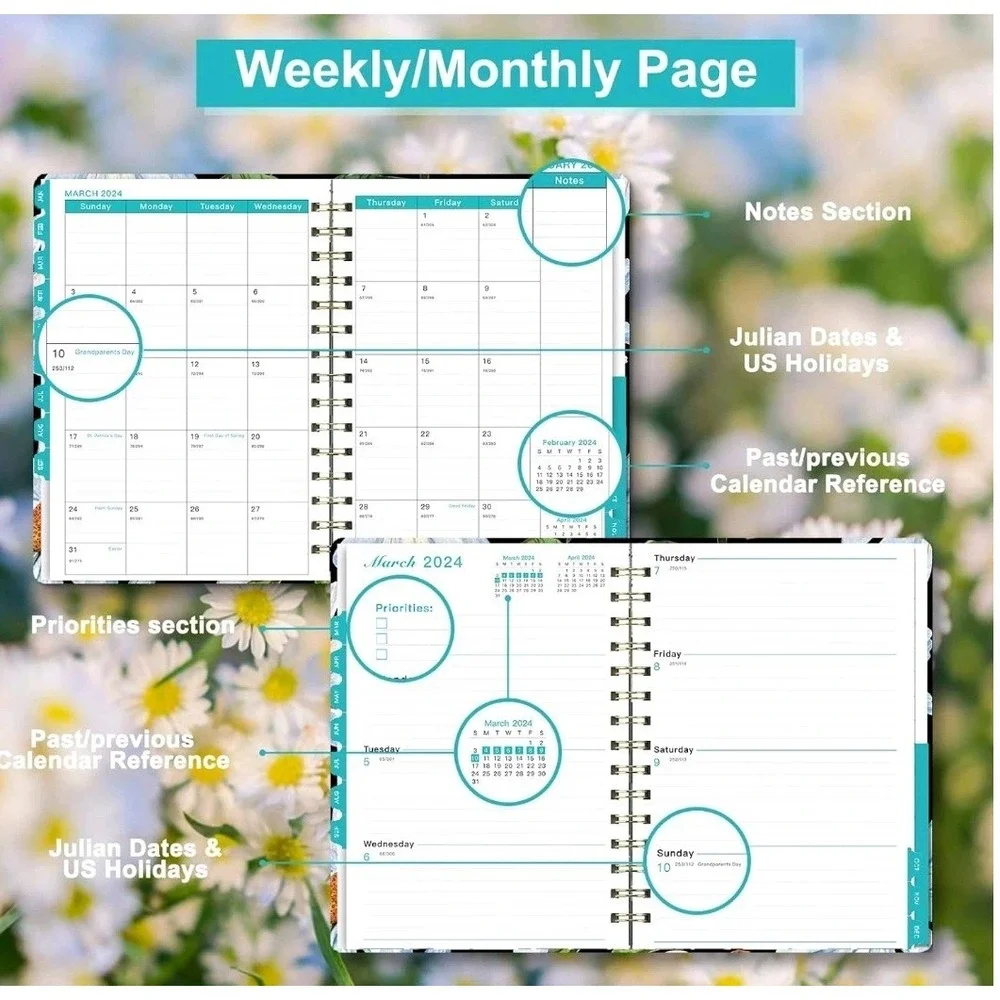 2026 Back To School Spiral Planner Daily Weekly Flowers NEW